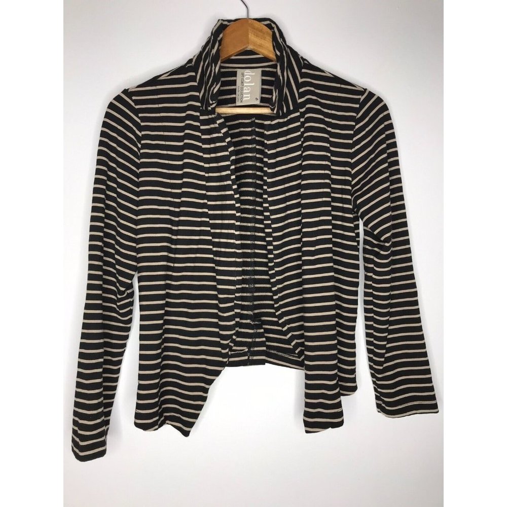 Dolan Women's Medium Black Beige Striped Open Front Top